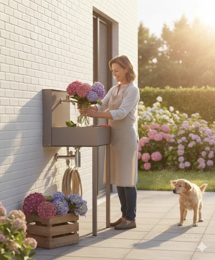 Lavandino a Parete da Giardino con Doppio Rubinetto Belfer 42/PRL Tortora