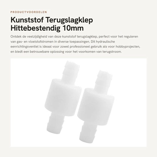 Terugslagklep a 10mm - Resistente al calore - Valvola unidirezionale idraulica - 2 pezzi - Resistenza termica 100°C - Buona stabilità e durata