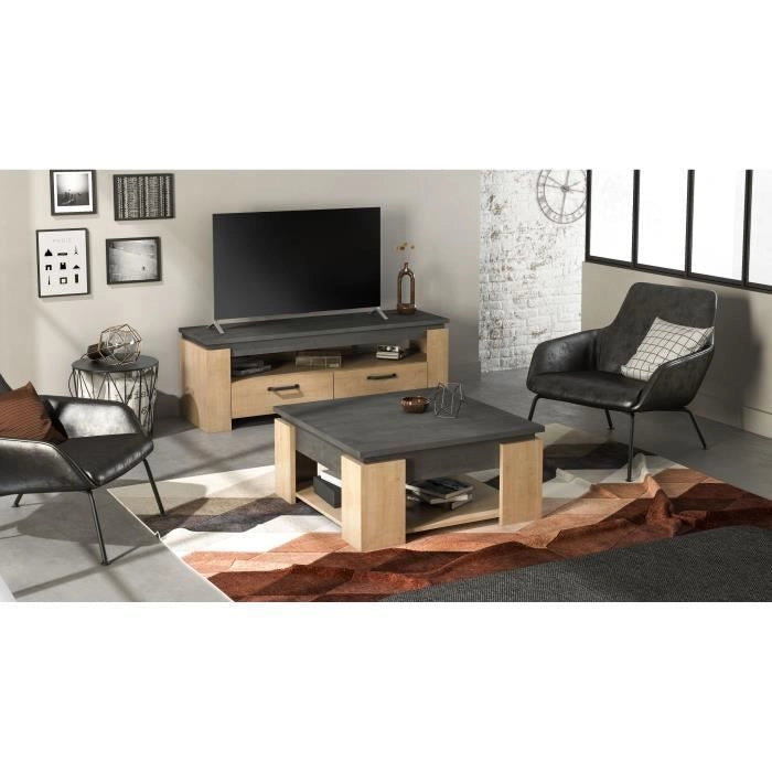 Tavolino quadrato AUSTIN - decoro rovere Hamilton e Sidewalk - L 80 x P 80 x H 37,2 cm - DEMEYERE