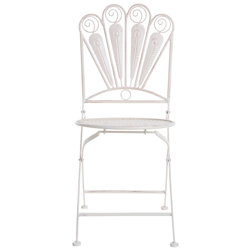 Set da giardino per bistrot Tavolo e sedie in metallo verniciato a polvere bianco sporco Motivo pavone Effetto invecchiato