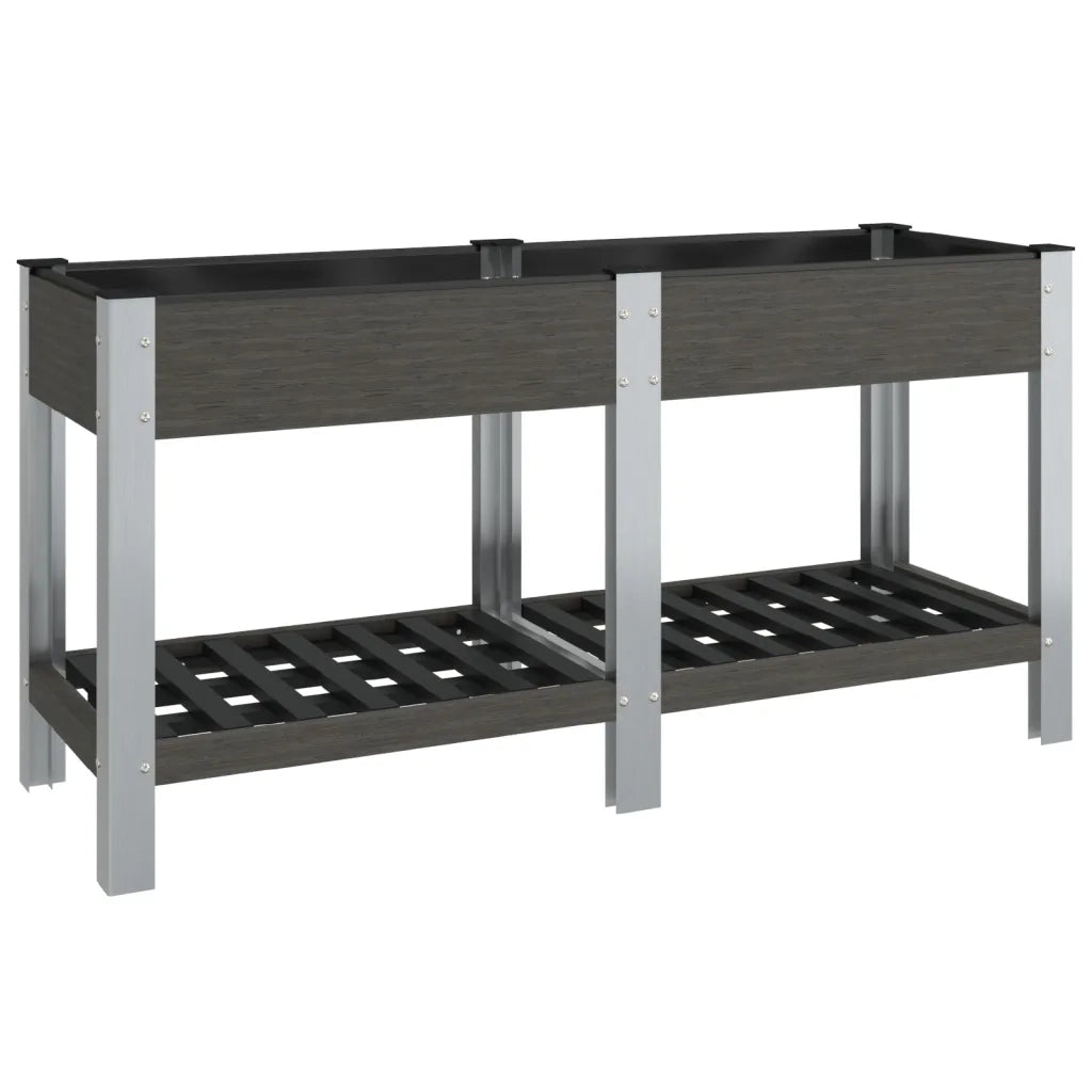 Fioriera | Cassetta per fiori | Vaso Rialzata Giardino con Ripiano Grigia 175x50x75 cm WPC