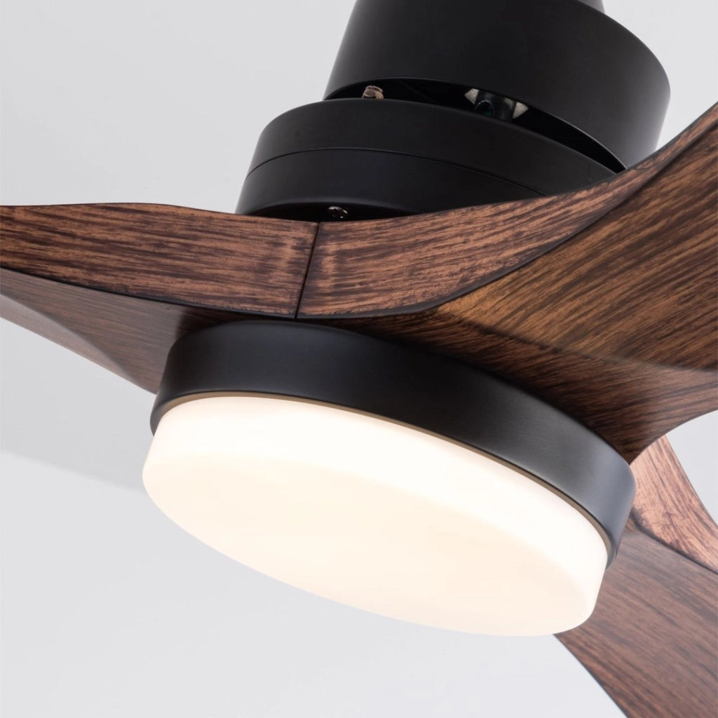 Ventilatore da soffitto a 3 pale con luce led e telecomando in abs nero e noce scuro