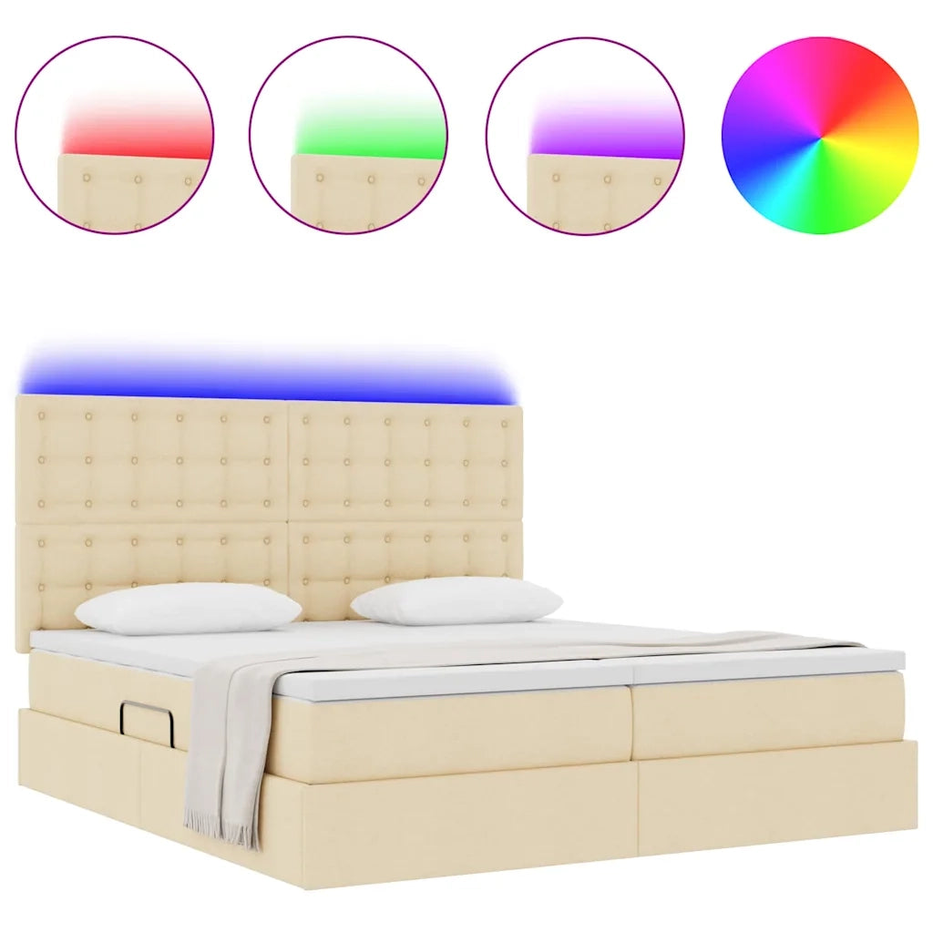 Letto con luci a strisce a LED Crema 180 x 200 cm Tessuto