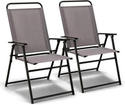 Set di 2 Sedie Pieghevoli da Esterno, Sedie da Pranzo Salvaspazio per Patio con Braccioli e Schienale, Telaio Triangolare, Piedini di Supporto, Sedie da Giardino Portata 150 kg