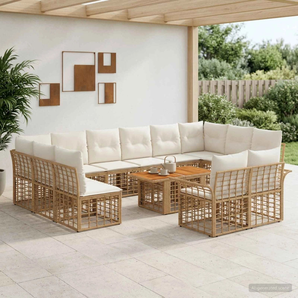 Set Divano da Giardino 13 pz Naturale e Bianco Crema polyrattan 3438024