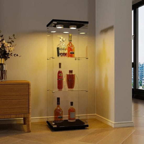 Vetrina LED a doppio strato, 2/3 livello, porta singola LED, fondo e base in MDF