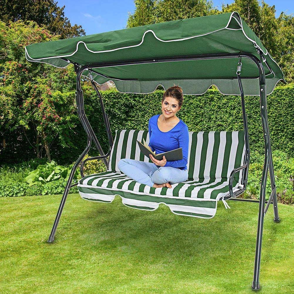 Dondolo Altalena da Giardino 3 Posti 170cm Acciaio e Tessuto Oxforf Verde Bianco