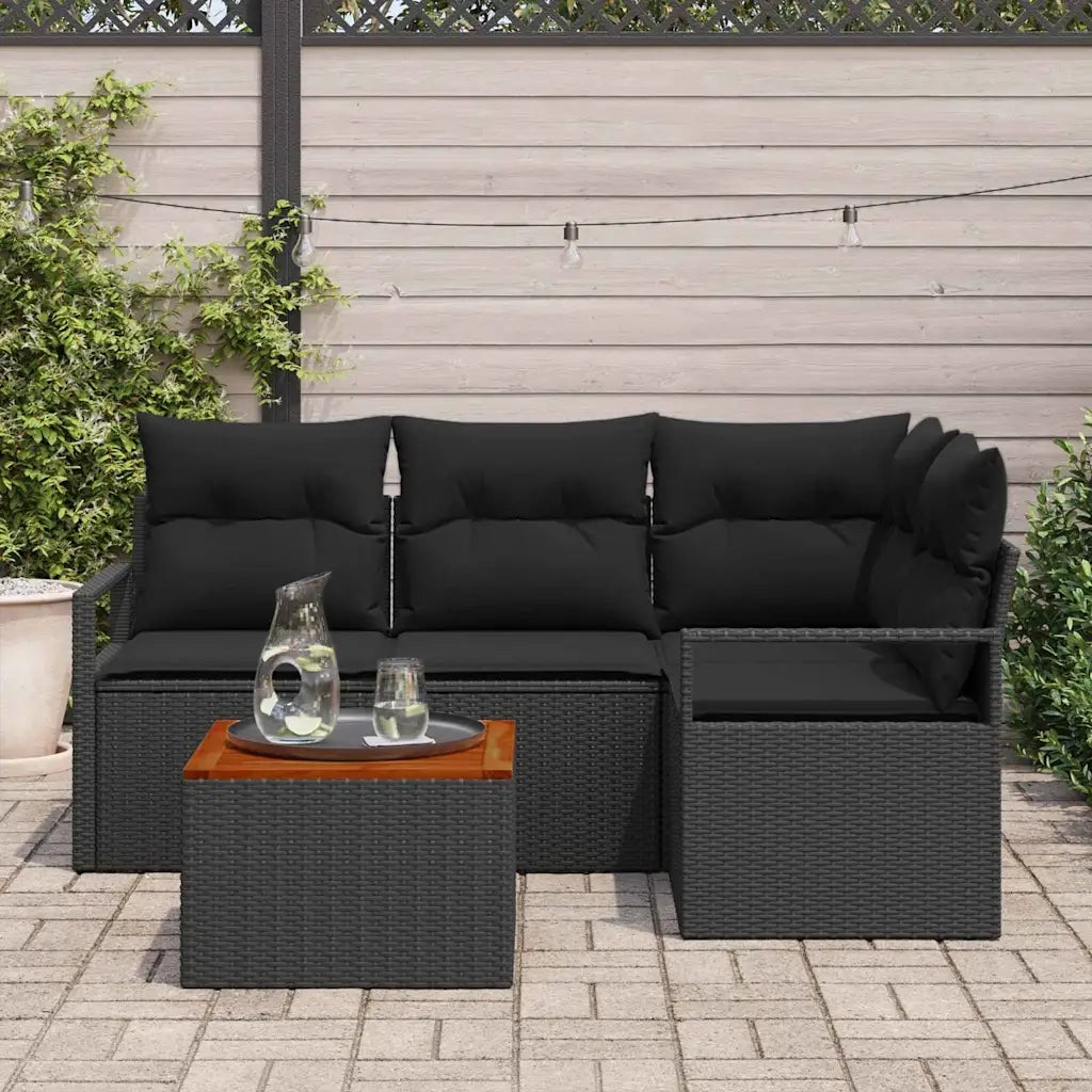 Set Divano da Giardino con archiviazione 5 pcs Nero polyrattan 3356371