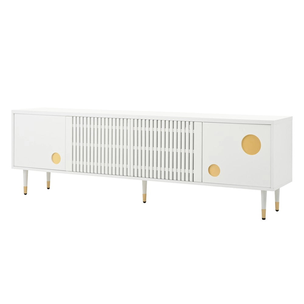 Mobile TV con Ante in Legno Massello e Decoro Oro ¨C Xylo ¨C Bianco