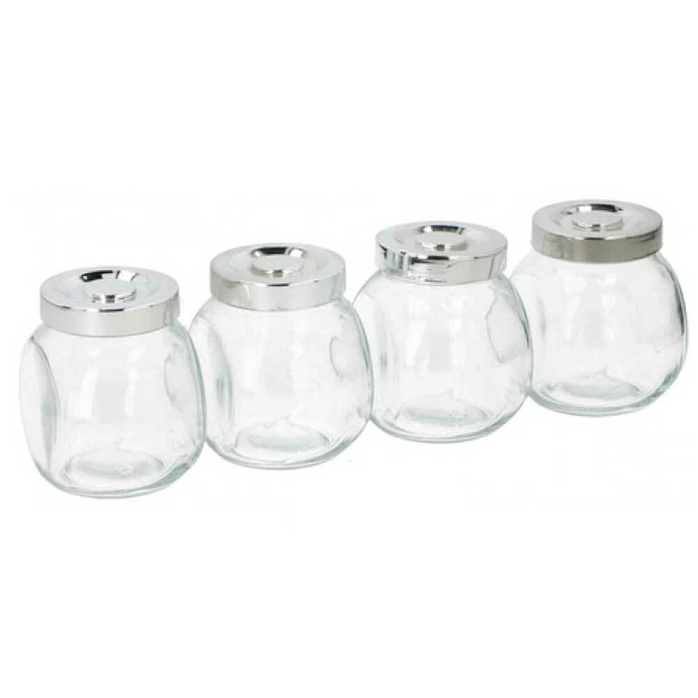 Set 4 Barattoli Contenitori Portaspezie Porta Alimenti Vetro con Coperchio 200ml