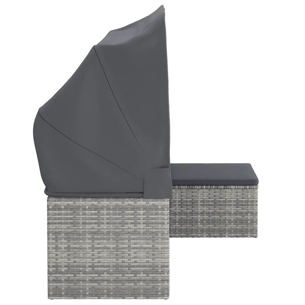 Divano Giardino 3 Posti-Sofa da giardino Tetto e Poggiapiedi Grigio Polyrattan