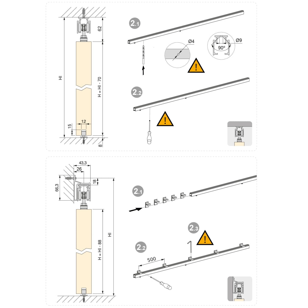 Binario per Porte Scorrevoli con Kit di Accessori 200 cm in Alluminio Emuca