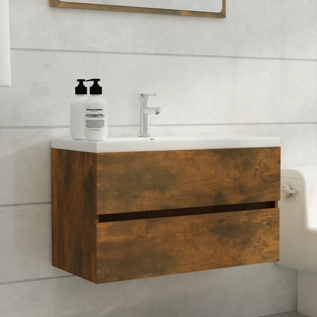 Mobile Sottolavabo-Armadietto da bagno Rovere Fumo 80x38,5x45 cm Legno Multistrato