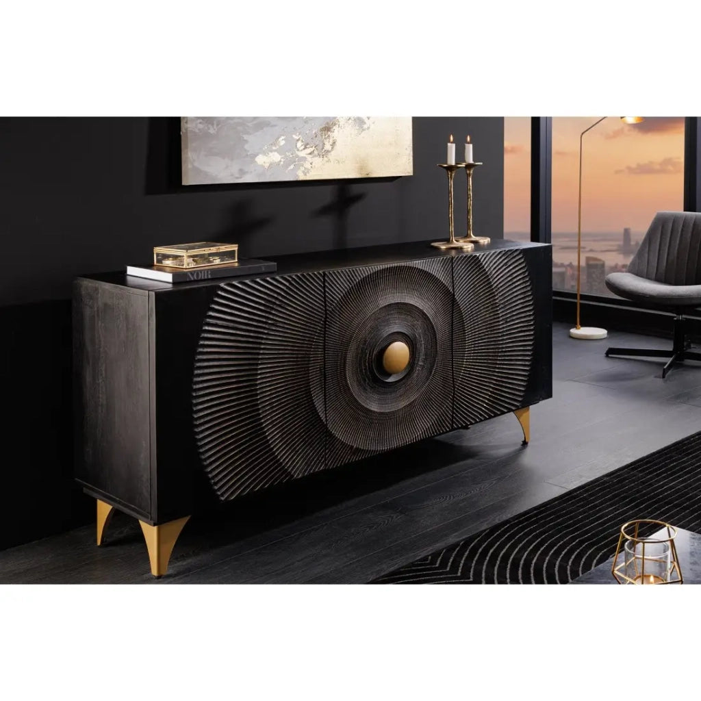 Buffet 140 cm 3 porte legno nero e dorato – Collezione SOLARIS