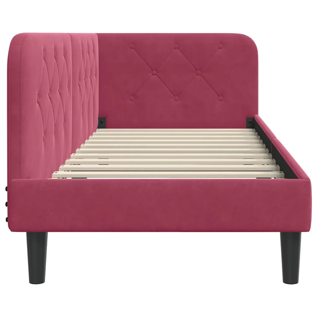 Letto singolo | Letto per adulti | Cornice del letto ad angolo Rosso Vino 80 x 200 cm Velluto