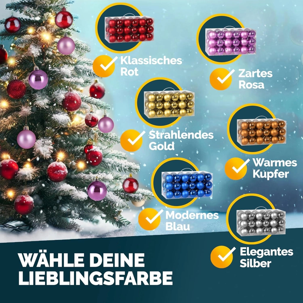 DEUBA® Set Palline di Natale 54pz Ø 6cm in Plastica Decorazione Albero Addobbi Natalizi Feste Inverno Interno Esterno Rosa