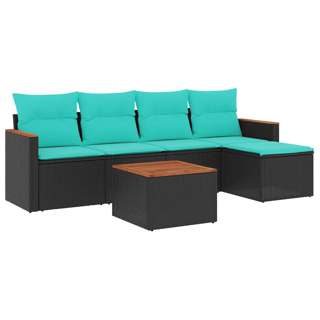 Set Divani da Giardino 6 pz con Cuscini Nero in Polyrattan 3225924