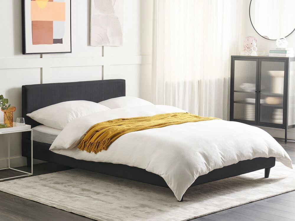Letto matrimoniale in tessuto nero con rete a doghe 140 x 200 cm stile contemporaneo