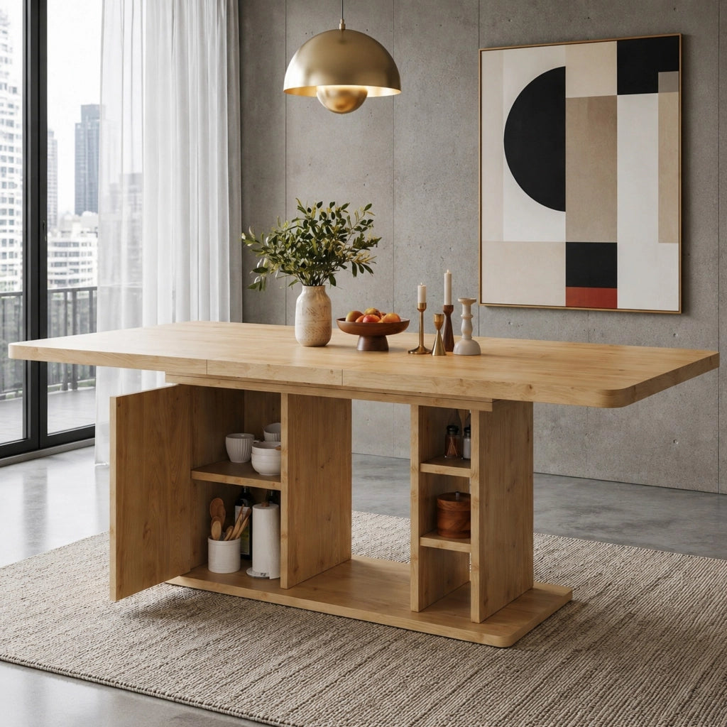 Tavolo da pranzo allungabile 140/180 x 80 cm in MDF colore rovere con vani portaoggetti