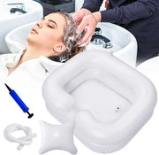 Haarwasbak Opblaasbare con Mobili Wasca e Cuscino, Ideale per Donne in Speranza, Persone con Disabilità e Pazienti Post-Operatori, Compreso Pompone di Aria e Tubo di Scarico 1m