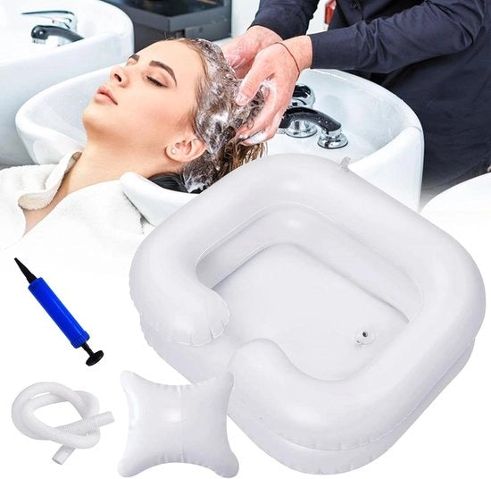Haarwasbak Opblaasbare con Mobili Wasca e Cuscino, Ideale per Donne in Speranza, Persone con Disabilità e Pazienti Post-Operatori, Compreso Pompone di Aria e Tubo di Scarico 1m