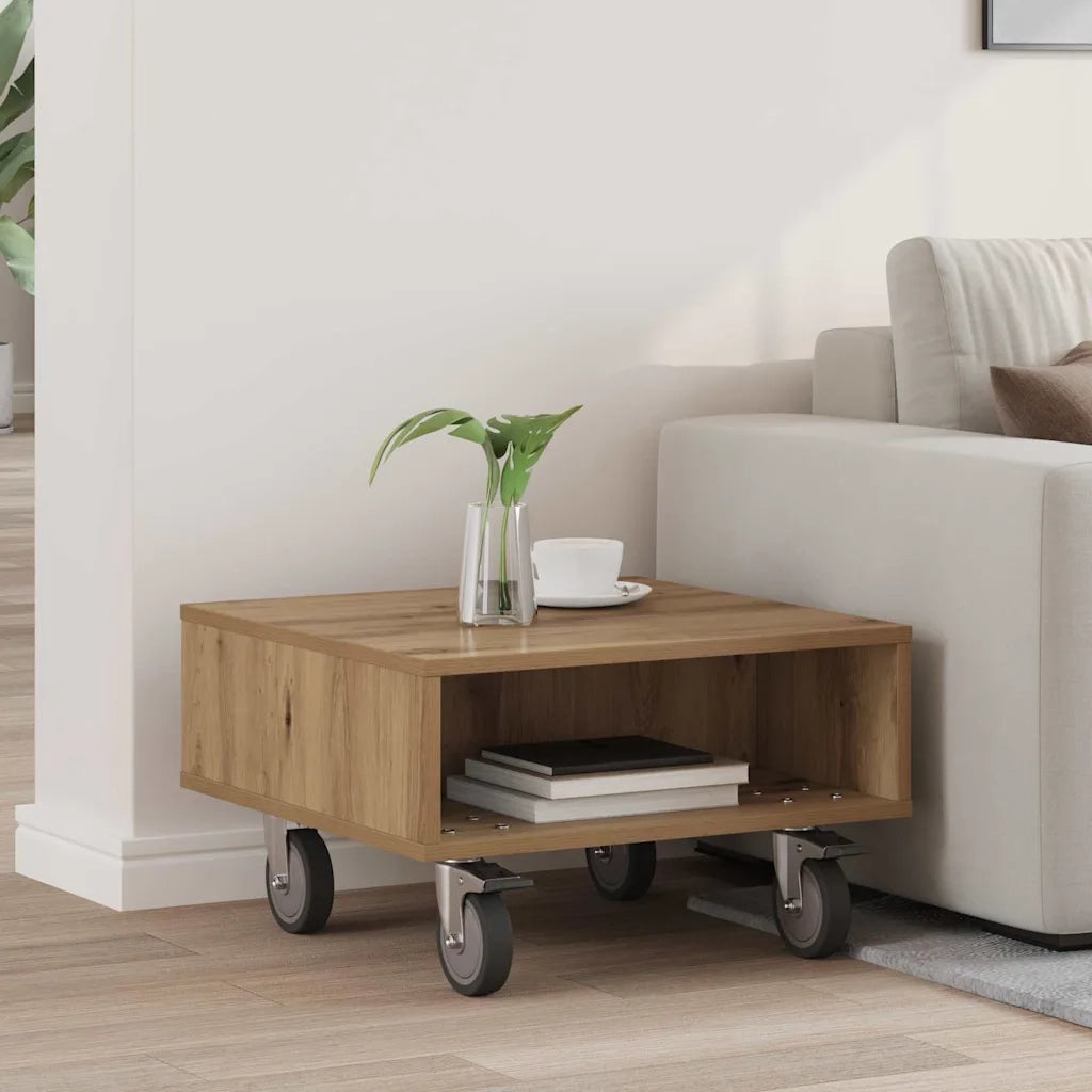 Tavolino con Ruote Rovere artigianale 50,5 x 50 x 30 cm