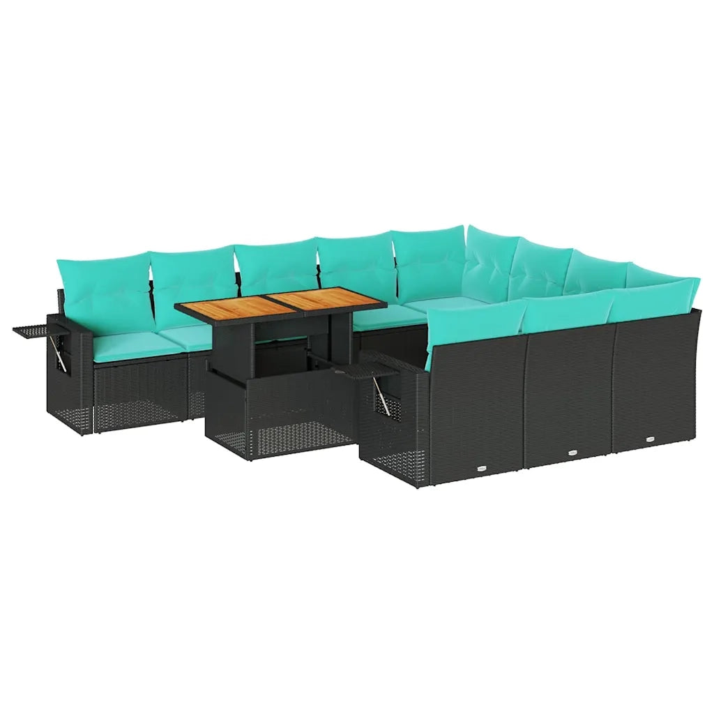 Set Divani da Giardino 11 pz con Cuscini in Polyrattan Nero