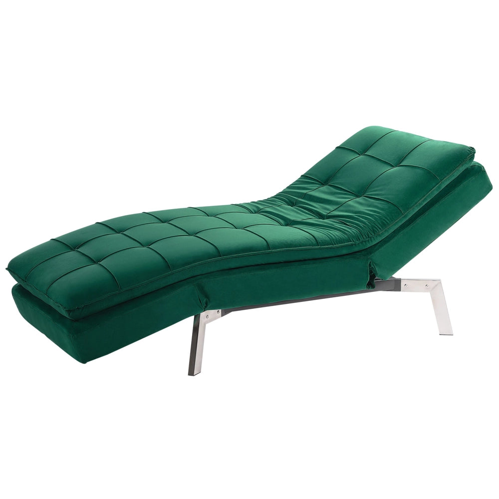 Chaise longue Velluto Verde Smeraldo capitonné Schienale e Gambe Regolabili Modern Glam