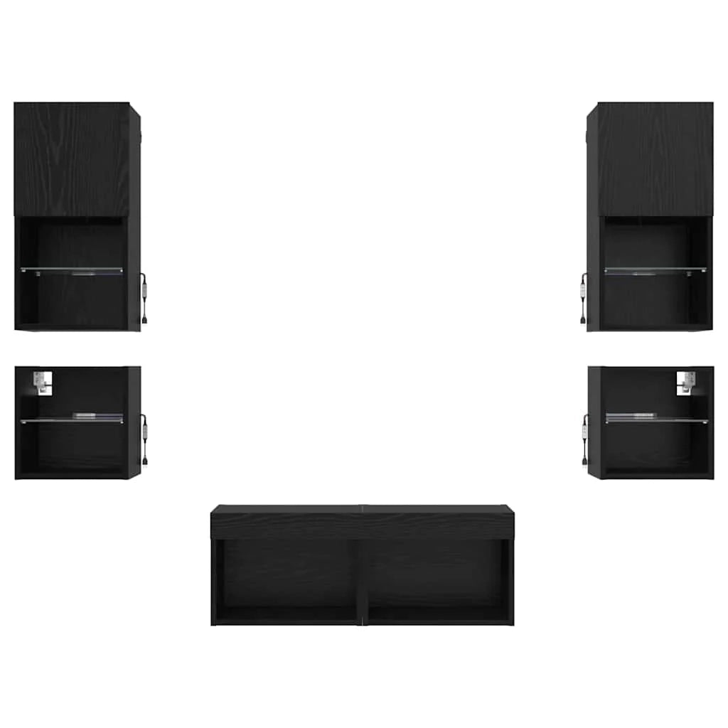 Mobile TV moderno da parete 30,5 x 30 x 60 cm con illuminazione a LED e 8 ripiani design contemporaneo in legno ingegnerizzato nero 02_0056084