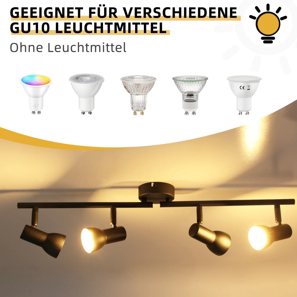 ZMH Faretto da soffitto neri 4 luci GU10 orientabili 350° metallo moderni per soggiorno