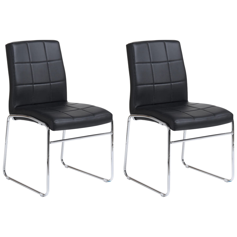 Set di 2 Sedie da Pranzo in Ecopelle Nera Gambe in Metallo Cromato Moderne