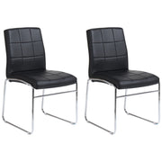 Set di 2 Sedie da Pranzo in Ecopelle Nera Gambe in Metallo Cromato Moderne