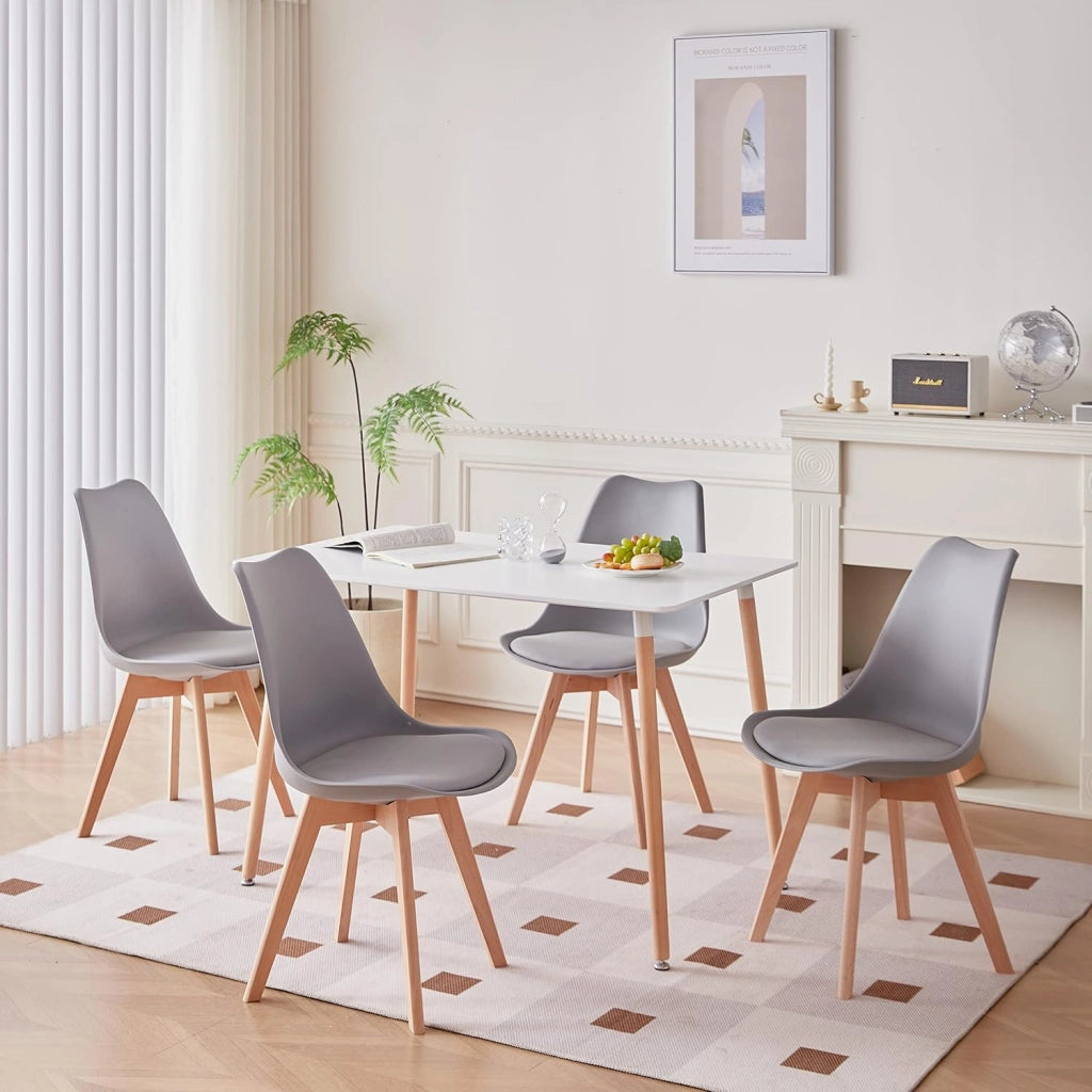 GrandCA HOME Set di 4 Sedie da Pranzo con Gamba in Faggio Massello, Design Retrò, Sedia Imbottita, Sedia da Cucina, in Legno,Grigio