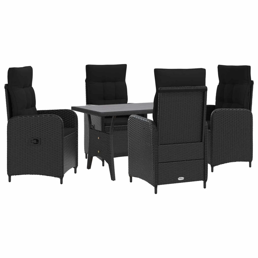 Set da pranzo per esterni 5 pcs Nero polyrattan
