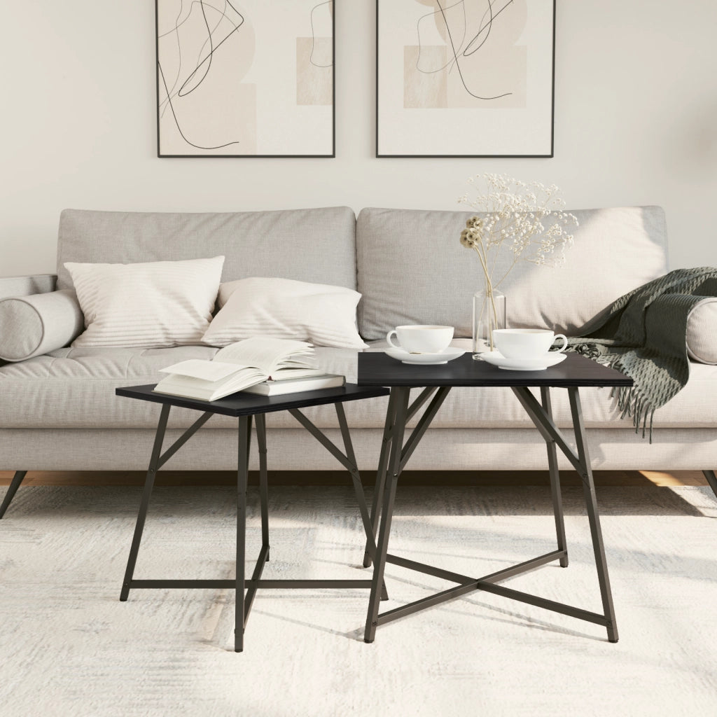 Tavolino  2 pezzi Nero Rovere in Legno Ingegnerizzato e Metallo