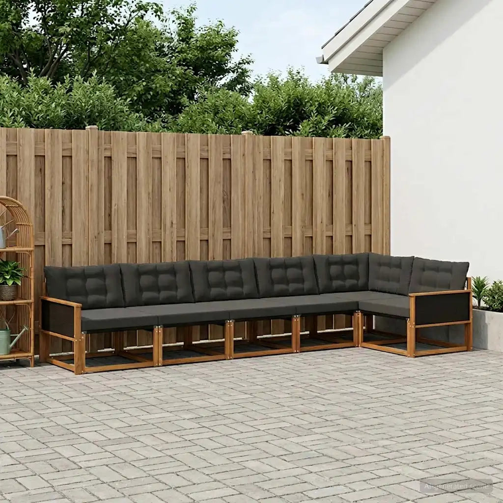 Set di divani da esterno con cuscino 6 pcs Naturale e Nero