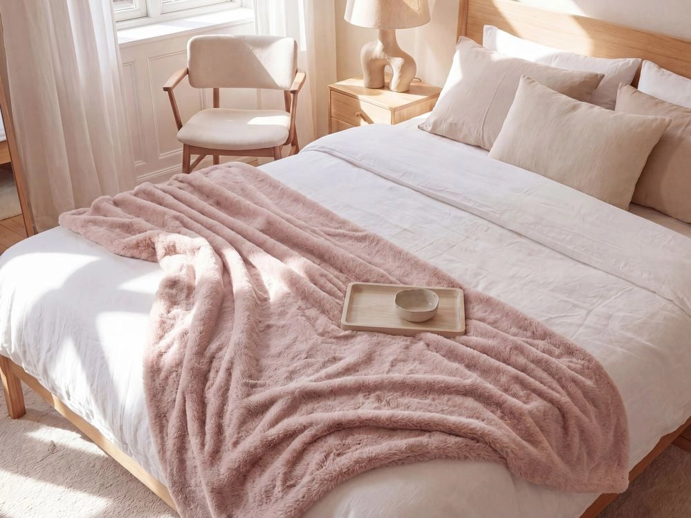 Coperta Rosa Tessuto Poliestere 200 x 220 cm Soggiorno Lancio Pelliccia Soffice Decorazione Design Moderno