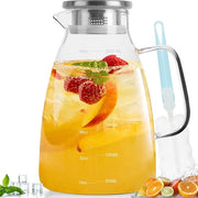 Kan da 2L con coperchio - caraffe e vasi con decorazioni - caraffa per tè con maniglia - caraffa in vetro borosilicato termoresistente - caraffa per bevande - inclusa spazzola