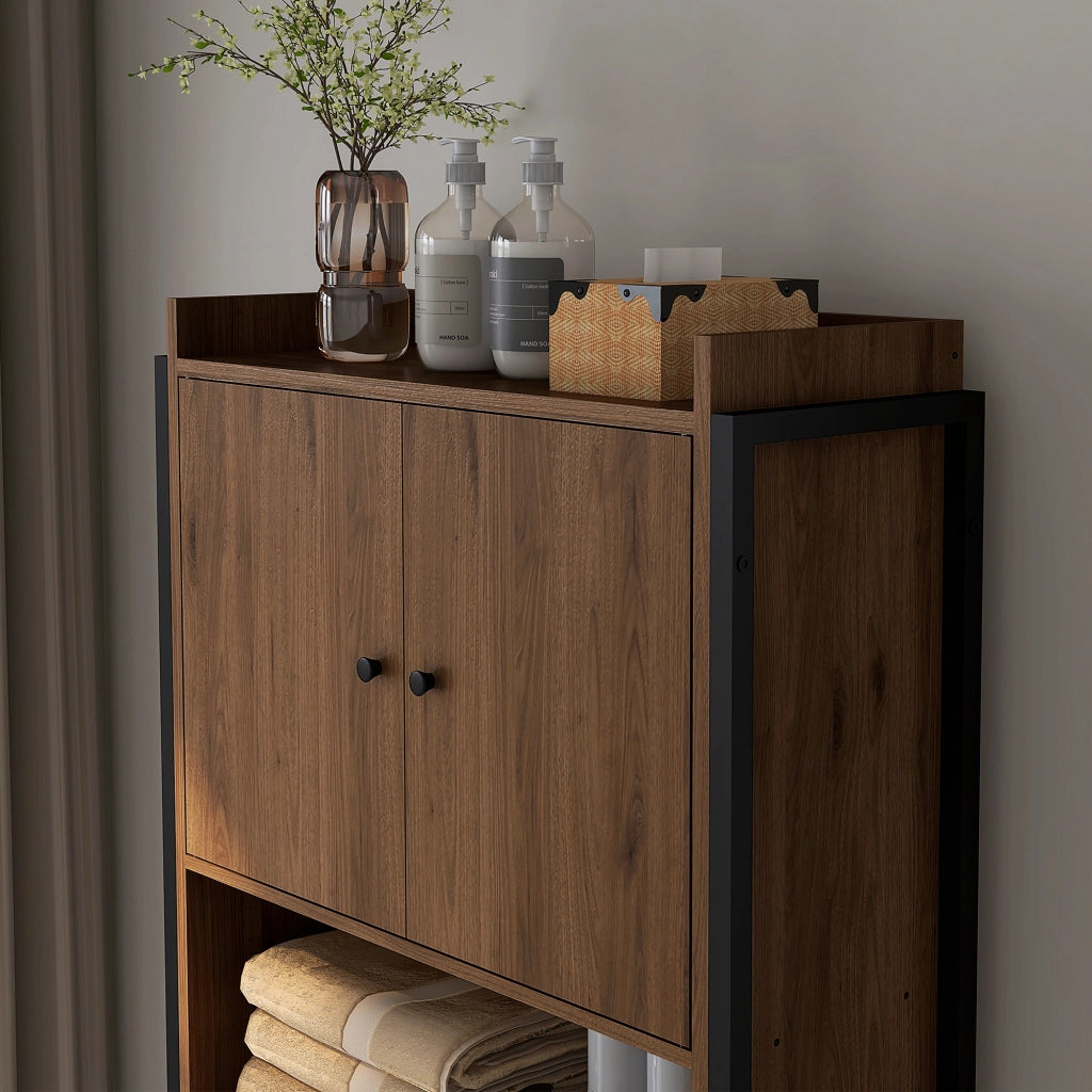 Mobile Bagno Armadietto Ante Niche ¨C Zephmum ¨C 68x25.5x172.5 cm Marrone Nero