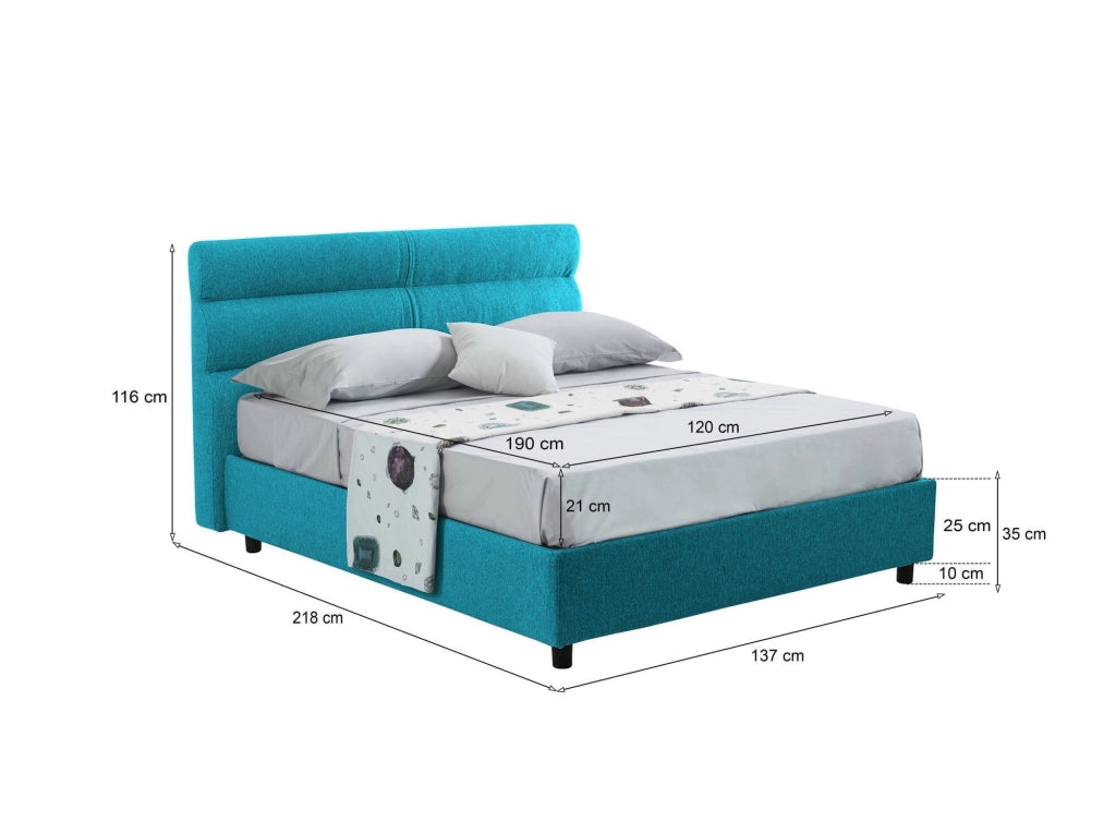 Briosco, Letto Piazza e Mezza Materasso Incluso Made in Italy, Azzurro