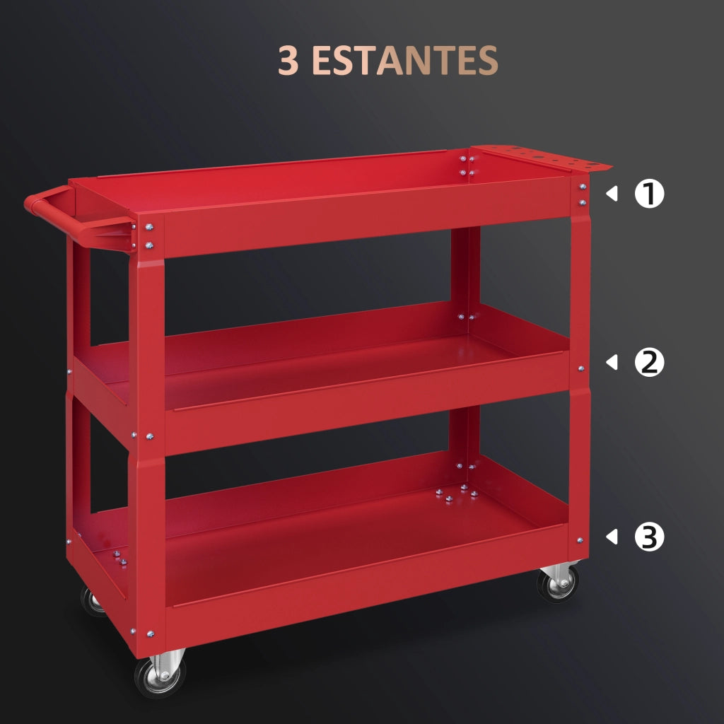 Carrello Portautensili in Acciaio con 3 Ripiani ¨C zephmum ¨C 83x35,3x76 cm Rosso