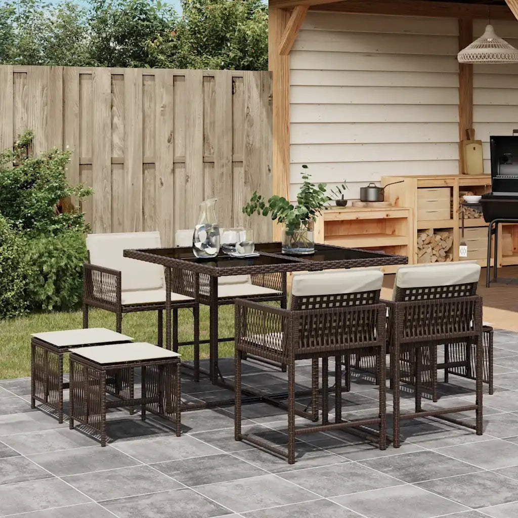 vidaXL Set da Pranzo da Giardino 9pz con Cuscini Marrone in Polyrattan