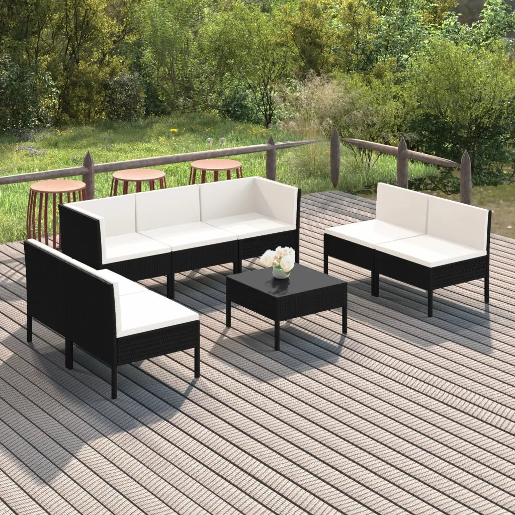 Set Divani da Giardino 8 pz con Cuscini in Polyrattan Nero cod mxl 38317