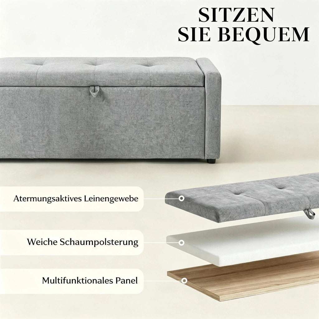 PANCA Contenitore 122x48x44 cm Grigio in Lino