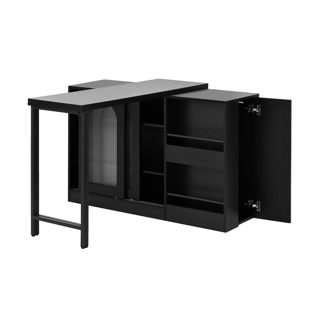 Tavolo Estensibile con 1 Anta; 2 Ripiani Regolabili e Ripiani Aperti; Piano Girevole a 360°; per Cucina; MDF; 121;5 x 40 x 76;7 cm; Nero