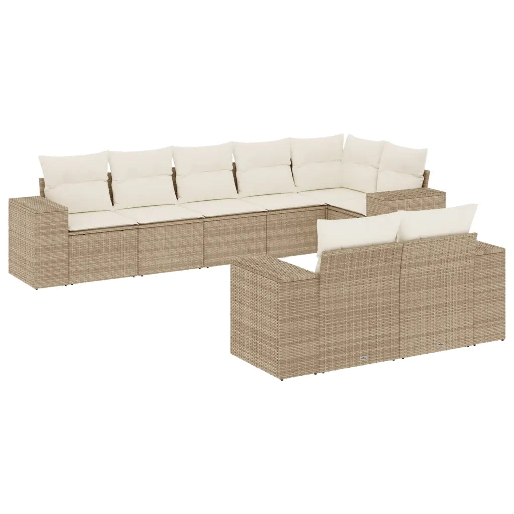 Set Divano da Giardino 8 pz con Cuscini Beige in Polyrattan