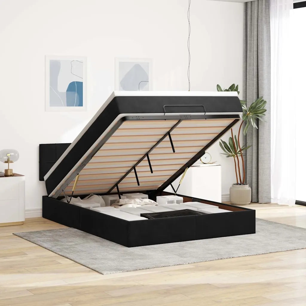 Struttura Letto Pouf con Materasso Nero 140x200 cm in Velluto 3311779