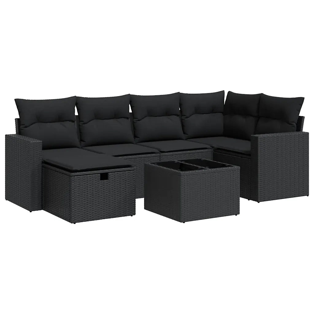 Set Divani da Giardino con Cuscini 7pz Nero Polyrattan