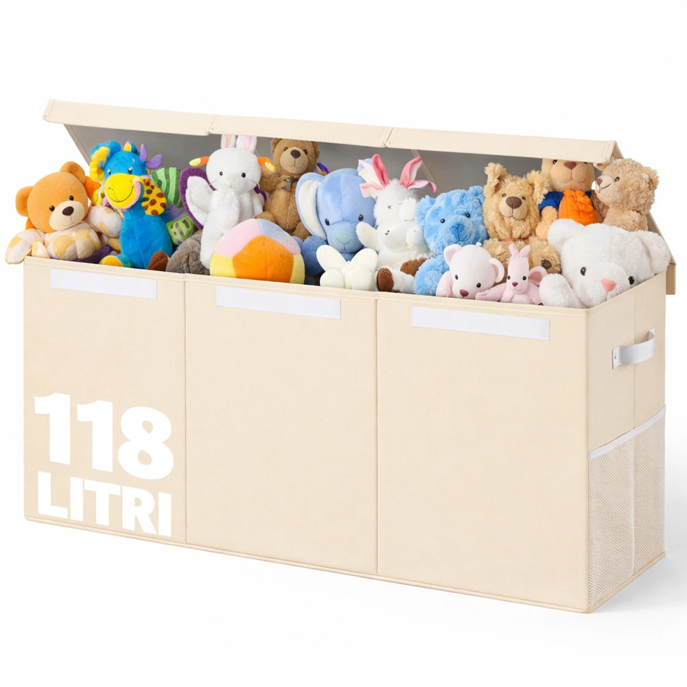 Contenitore Box 3 Scomparti Beige Scatola Cesta Giocattoli Organizer Multiuso