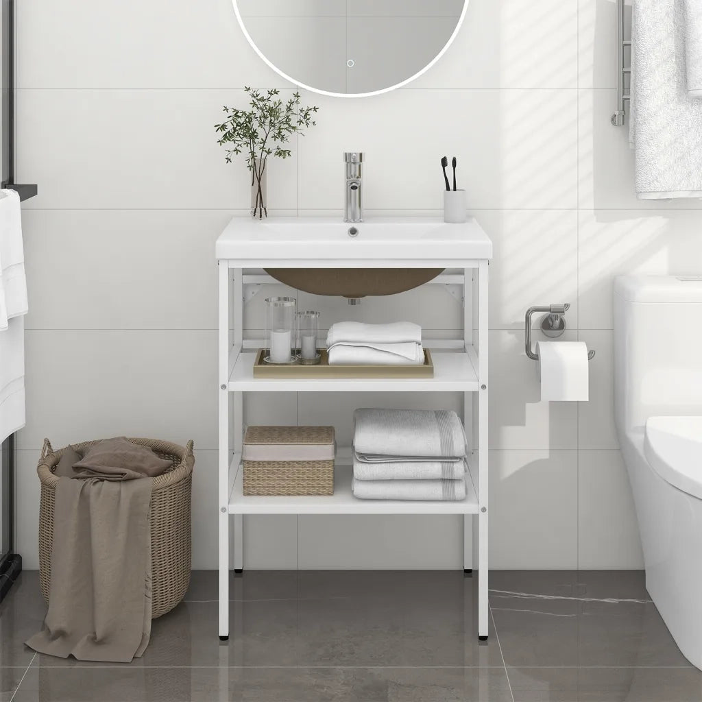 Telaio per Lavabo da Bagno con Lavabo Integrato-Struttura per Lavabo da Bagno Bianco in Ferro 626666